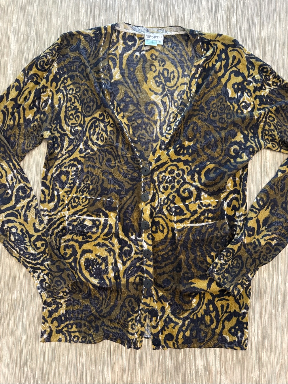 Worth 100% wool paisley Cardigan - Mustard & Black medium